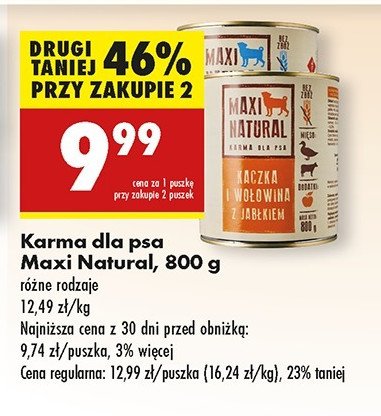 Karma dla psa kaczka i wołowina z jabłkiem Maxi natural promocja