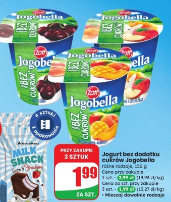 Jogurt bez dodatku cukrów Jogobella promocja w Dino
