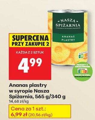 Ananas plastry w syropie Nasza Spiżarnia promocja w Biedronka