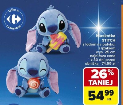 Maskotka STITCH z lodem w dłoniach, z lizakiem wys. 25 cm promocja w Carrefour Market