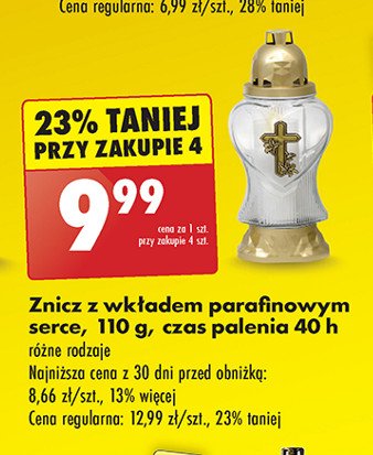 Znicz z wkładem parafinowym serce 40 h promocja