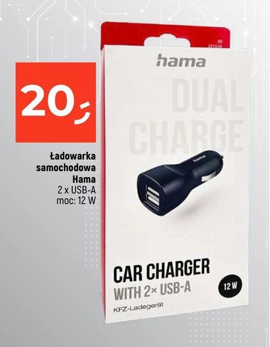 Ładowarka samochodowa 2 x usb Hama promocja