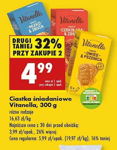 Ciastka czekolada i zboża Vitanella promocja