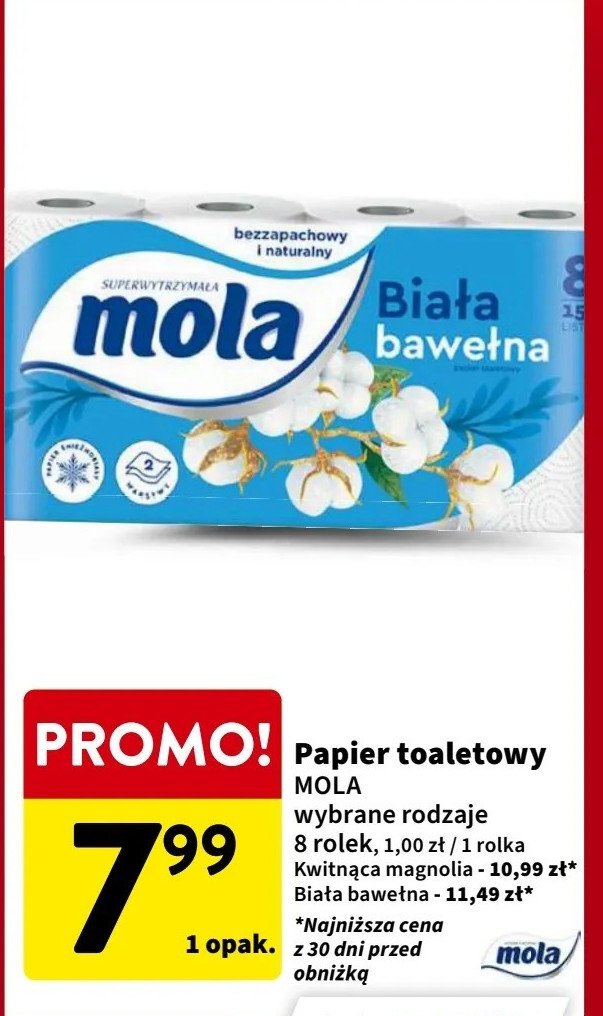 Papier toaletowy biała bawełna Mola promocja