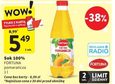 Sok 100% FORTUNA pomarańcza promocja w Intermarche
