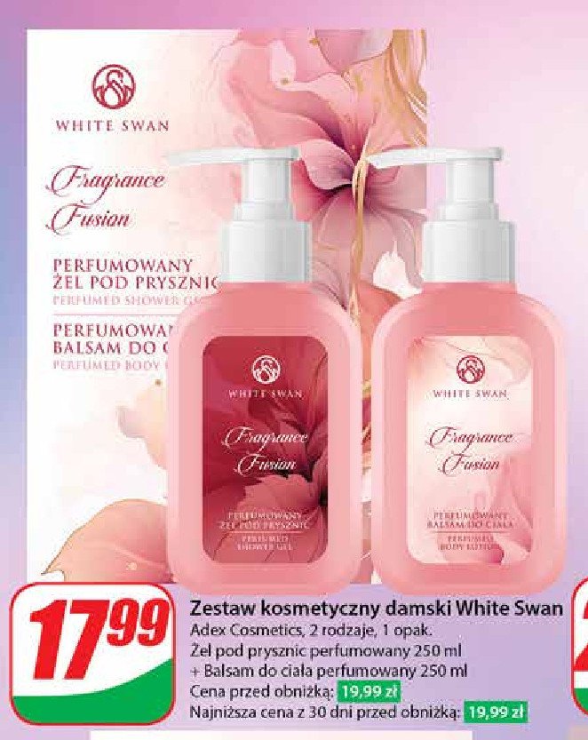 Zestaw w pudełku fragrance fusion: żel pod prysznic 250 ml + balsam do ciała 250 ml White swan zestawy promocja w Dino