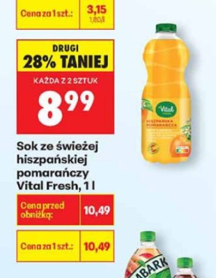 Sok ze świeżej hiszpańskiej pomarańczy Vital Fresh 1l promocja w Biedronka