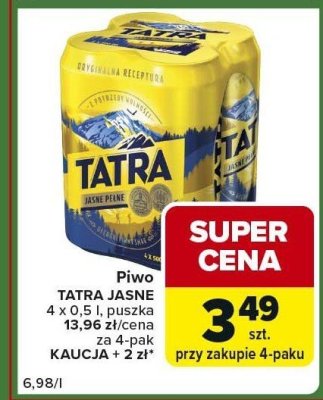 Piwo Tatra Jasne 4 x 0,5l puszka promocja w Carrefour Express