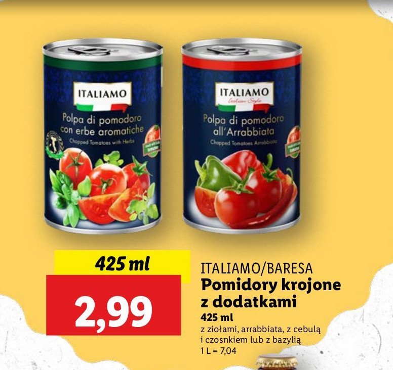 Pomidory krojone z ziołami Italiamo promocja w Lidl
