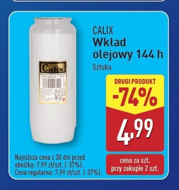 Wkład olejowy do znicza 144 h Calix promocja w Aldi