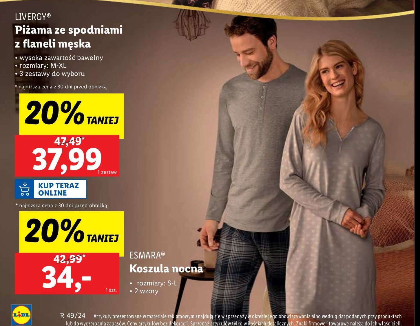 Piżama męska z flanelowymi spodniami s-xl Livergy promocja