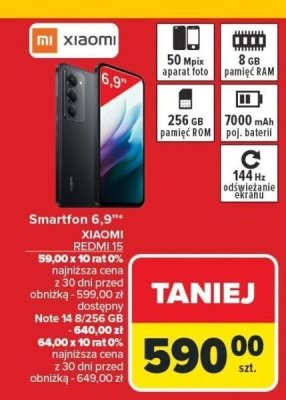 Smartfon 6.9'' 2EDMI 15 XIAOMI promocja w Carrefour