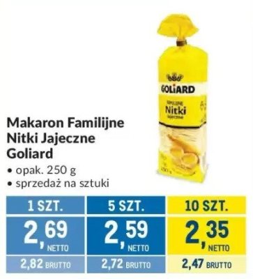 Makaron Familijne Nitki Jajeczne Goliard promocja w Makro