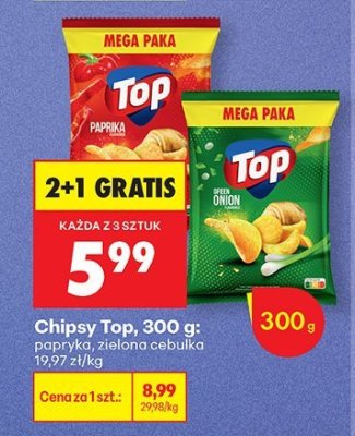 Chipsy Top 300 g papryka, zielona cebulka promocja w Biedronka