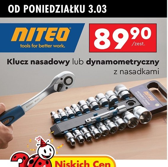 Klucz dynamometryczny z nasadkami Niteo tools promocja w Biedronka