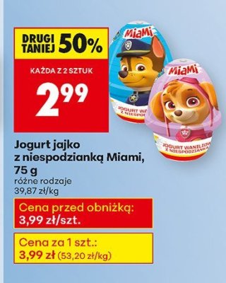 Jogurt jajko z niespodzianką Miąmi, 75 g: różne rodzaje promocja w Biedronka