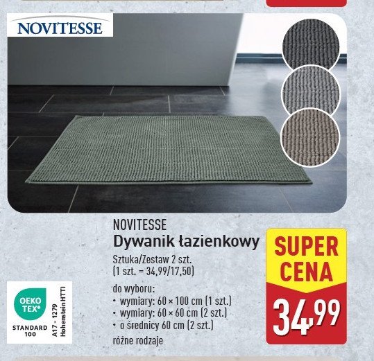 Dywanik łazienkowy 60 x 60 cm Novitesse promocja w Aldi