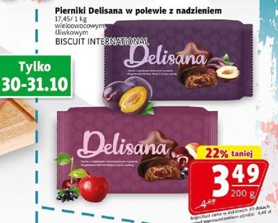 Pierniki Delisana w polewie z nadzieniem wieloowocowym/śliwkowym promocja w Prim Market