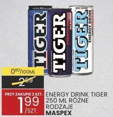 Energy drink Tyger 250 ml różne rodzaje Maspex promocja w Wafelek