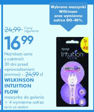 Maszynka do golenia + 4 wkłady Wilkinson intuition flow promocja w Super-Pharm