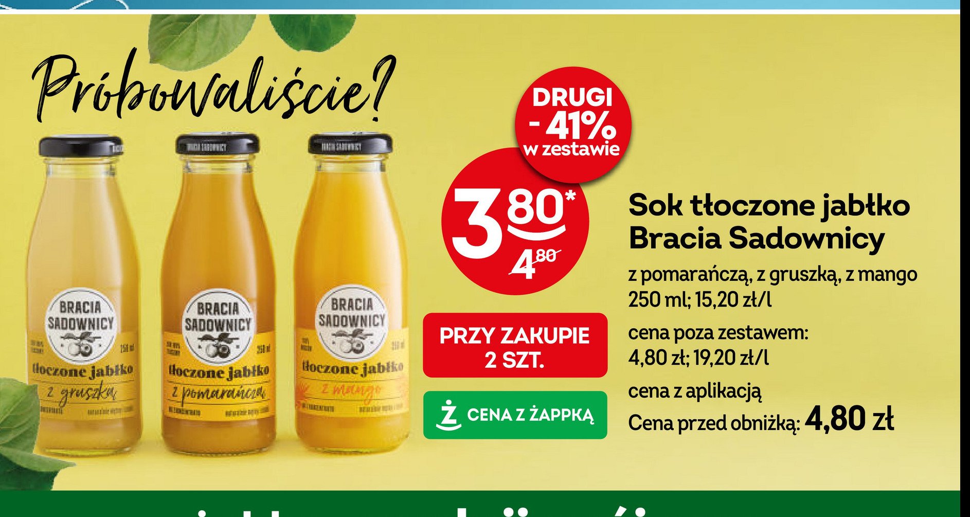 Sok tłoczony jabłko z mango Bracia sadownicy promocja w Żabka