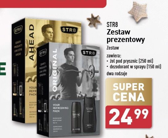 Zestaw w pudełku original: żel pod prysznic 250 ml + dezodorant 150 ml Str8 zestaw promocja w Aldi