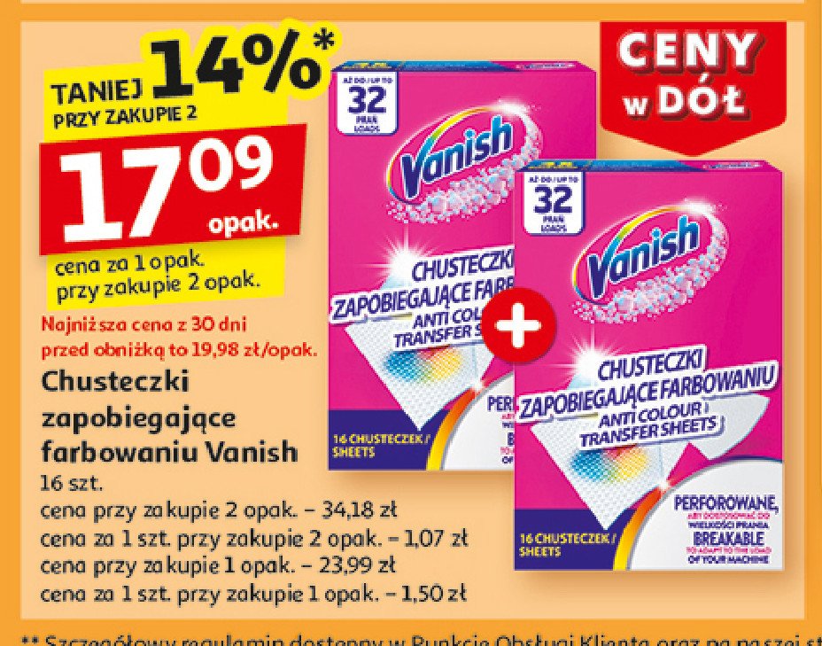 Chusteczki wyłapujące kolor Vanish promocja w Auchan