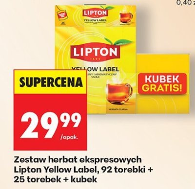 Zestaw herbat ekspresowych Lipton Yellow Label, 92 torebki + 25 torebek + kubek promocja w Biedronka