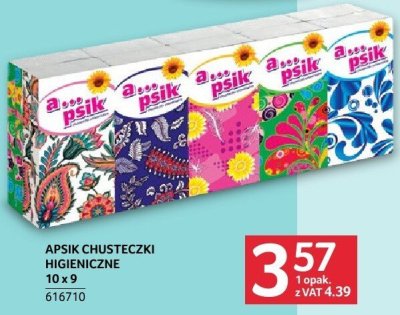 Chusteczki higieniczne Apsik 10x9 promocja w Selgros