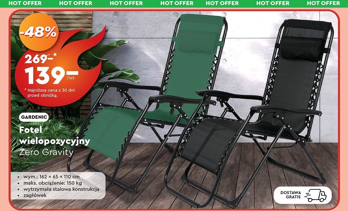 Fotel wielopozycyjny z podn贸偶kiem Gardenic promocja