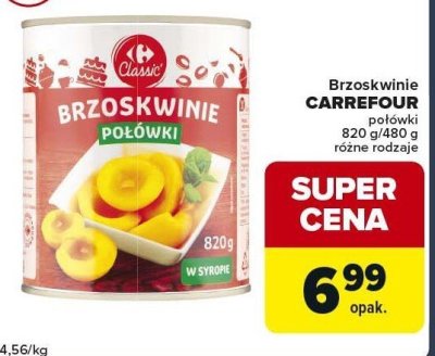 Brzoskwinie połówki CARREFOUR 820 g/480 g różne rodzaje promocja w Globi