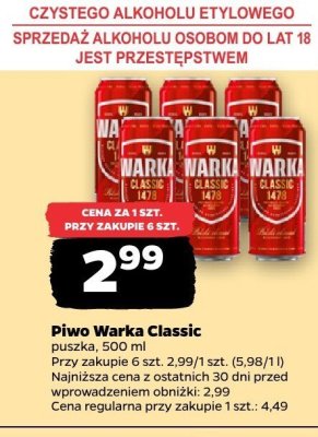 Piwo Warka Classic puszka promocja w Netto
