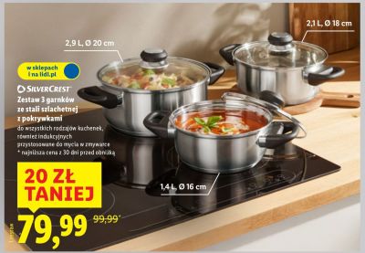 Zestaw 3 garnków ze stali szlachetnej z pokrywkami  promocja w Lidl