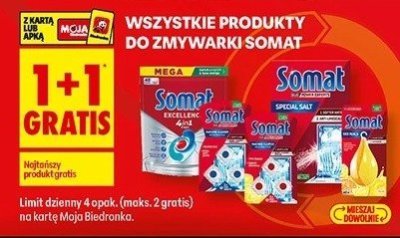 Produkty do zmywarki Somat 1+1 gratis promocja w Biedronka