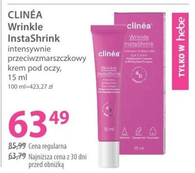 Krem CLINÉA Wrinkle InstaShrink intensywnie przeciwzmarszczkowy krem pod oczy promocja w Hebe