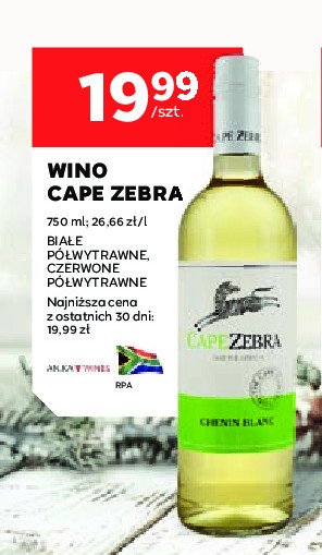 Wino czerwone połwytrawne CAPE ZEBRA promocja w Stokrotka