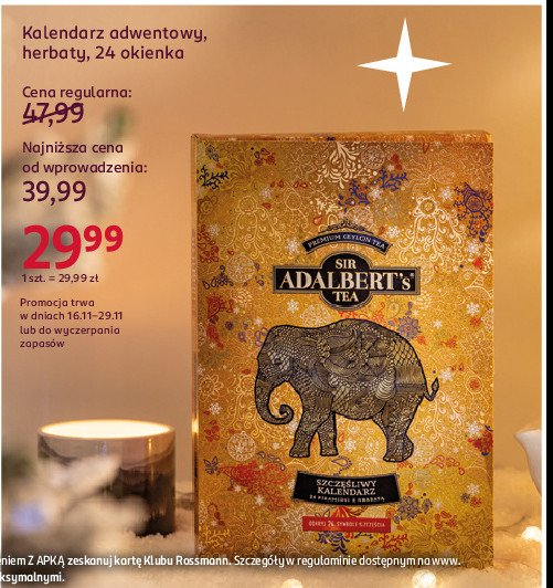 Kalendarz adwentowy Adalbert's tea promocja w Rossmann