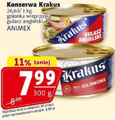 Konserwa Krakus gołonka wieprzowa, gulasz angielski promocja w Prim Market