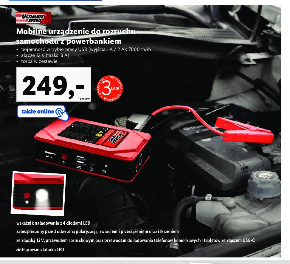 Powerbank z funkcj膮 wspomagania rozruchu 12000 mah Ultimate speed promocja