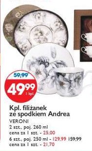 Komplet filiżanek ze spodkiem andrea 260 ml Veroni porcelana ceramika promocja