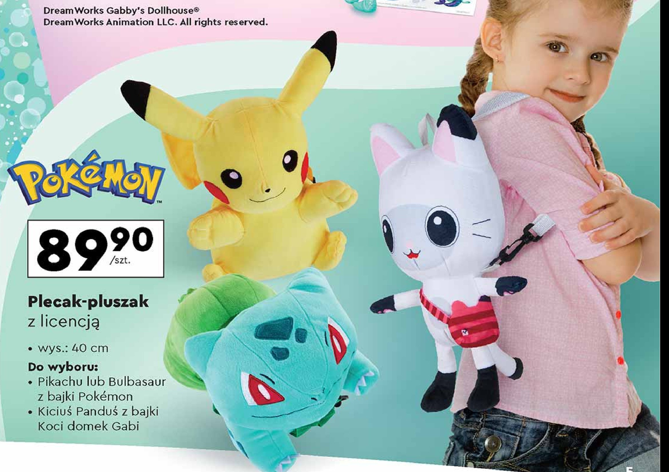 Plecak-pluszak pokemon 40 cm bulbasaur promocja