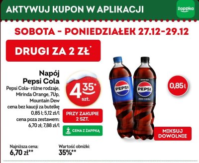 Napój Pepsi Cola 0,85l promocja w Żabka