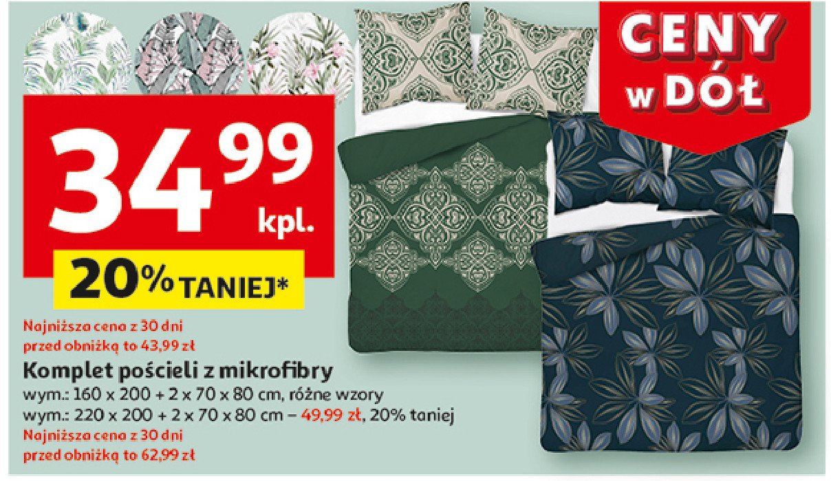 Komplet pościeli mikrofibra 220 x 200 + 2 x 70 x 80 cm promocja w Auchan