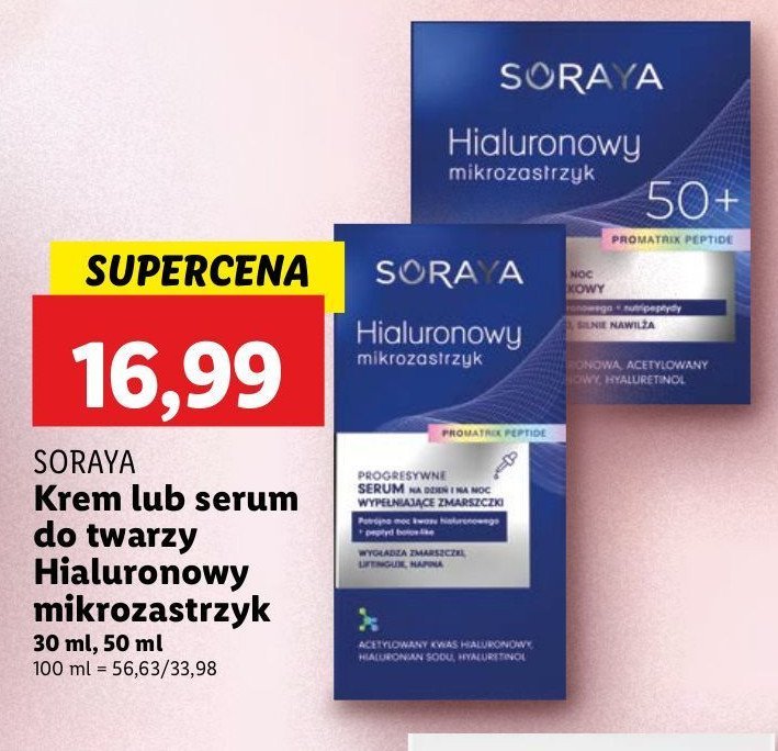 Krem wypełnianie zmarszczek wygładzający pod oczy SORAYA HIALURONOWY MIKROZASTRZYK promocja w Lidl