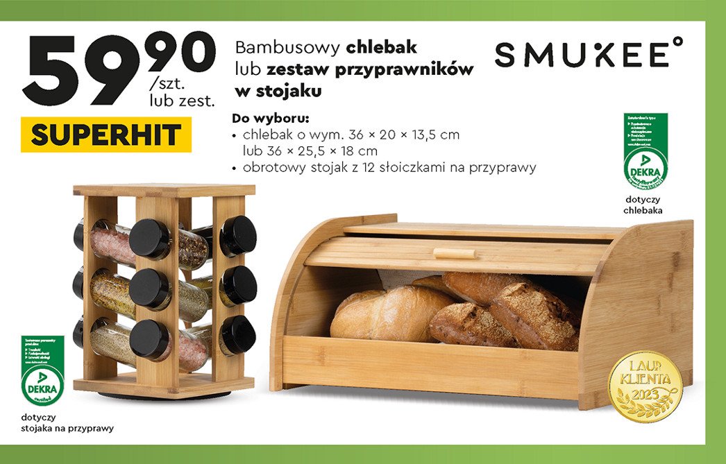 Chlebak bambusowy 36 x 25.5 x 18 cm Smukee kitchen promocja