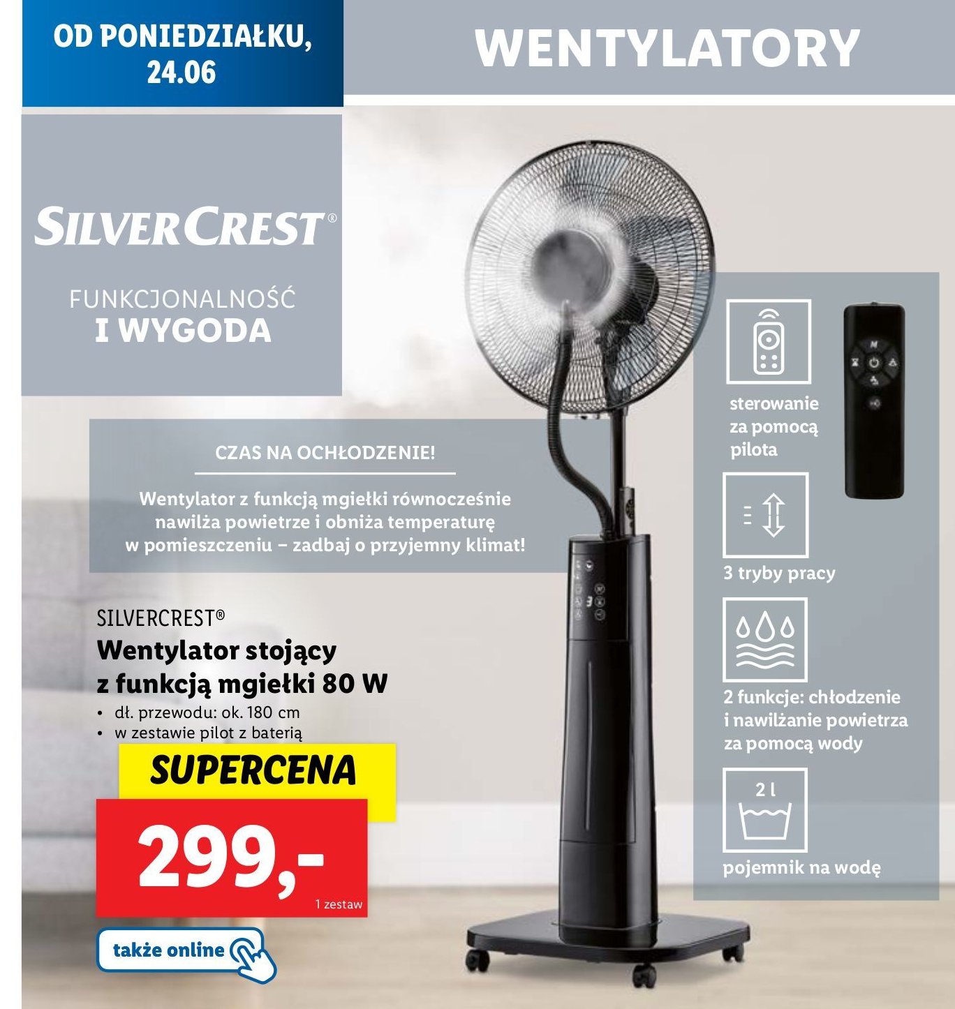 Wentylator z funkcją mgiełki 80 w Silvercrest promocja