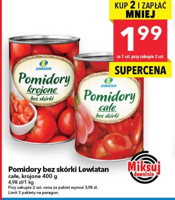 Pomidory całe bez skórki Lewiatan promocja w LEWIATAN