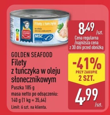 Filety z tuńczyka w oleju słonecznikowym GOLDEN SEAFOOD promocja w Aldi