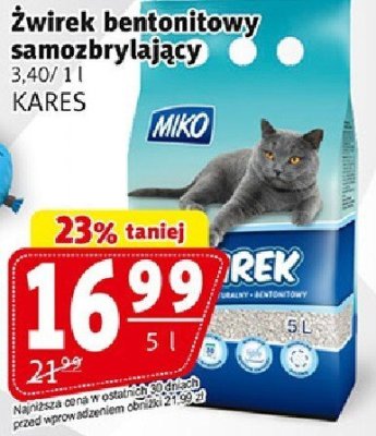 Żwirek bentonitowy samozbryłający 3,40/1 l KARES promocja w Prim Market