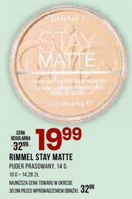 Puder do twarzy Rimmel Stay Matte 14 g promocja w Drogerie Natura